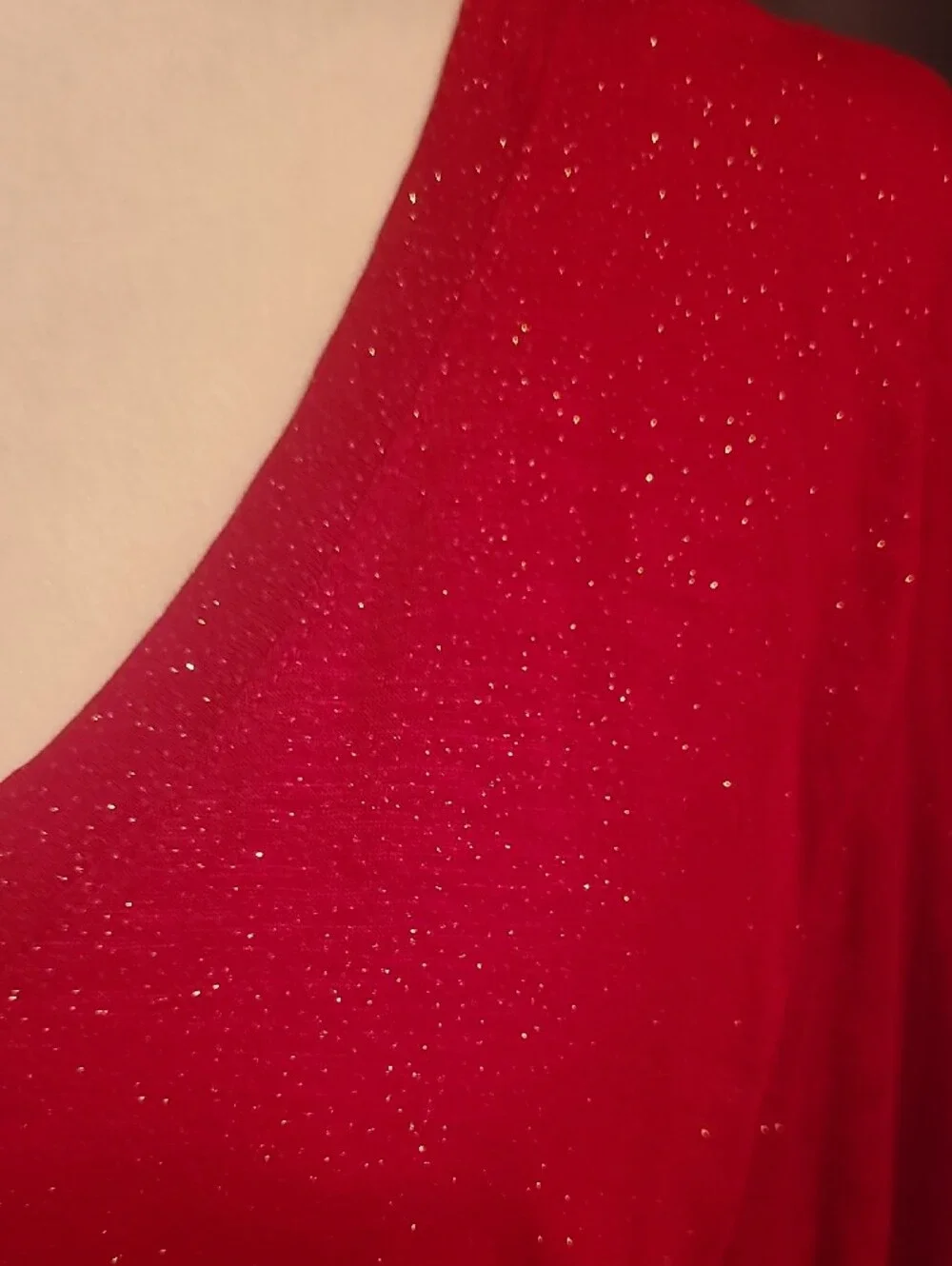 Sonoma Women's V-Neck Long Sleeve Top - Sparkly Red XL